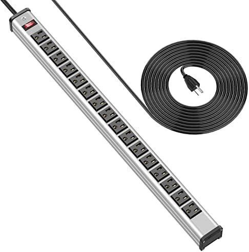 Heavy-Duty 16-Outlet Metal Power Strip with Long Cord