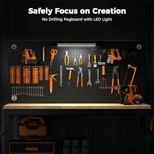 48-Inch Adjustable Garage Workbench with LED and Pegboard