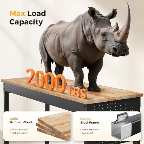Spacious 60-Inch Mobile Workbench with Power Outlets