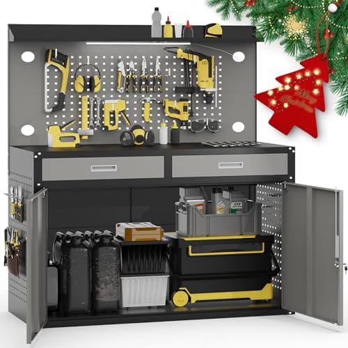 65-Inch Lockable Drawer Workbench with LED Lighting