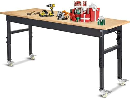 Mobile 60-Inch Rubberwood Rolling Work Station