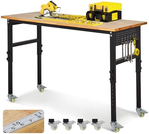 Versatile 48-Inch Height-Adjustable Rubberwood Work Table