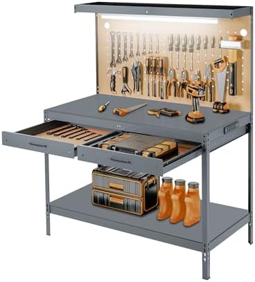 Robust Steel Garage Workbench with Drawers and Pegboard