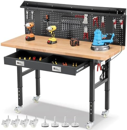 Feature-Rich 60-Inch Mobile Wood Garage Workbench