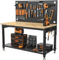 48-Inch Adjustable Garage Workbench with LED and Pegboard