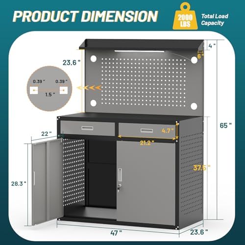 65-Inch Lockable Drawer Workbench with LED Lighting