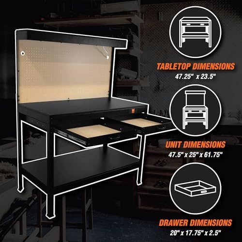 WEN 48-Inch Sturdy Workbench with Built-in Light and Outlets