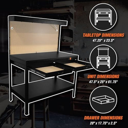 WEN 48-Inch Sturdy Workbench with Built-in Light and Outlets