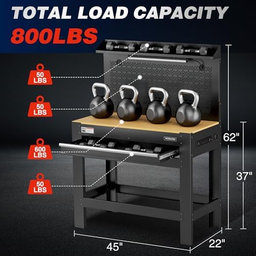 WORKPRO 45-Inch Organized Workbench with Lighting