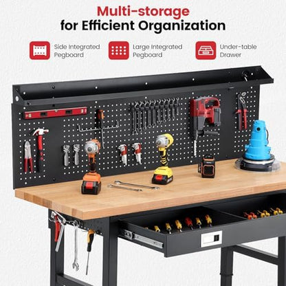 Feature-Rich 60-Inch Mobile Wood Garage Workbench