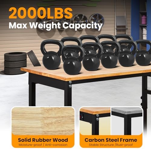 Versatile 48-Inch Height-Adjustable Rubberwood Work Table