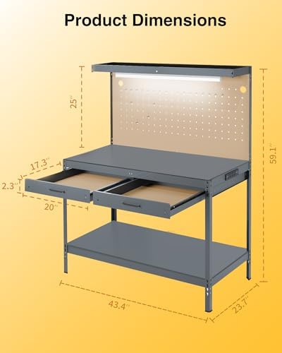 Robust Steel Garage Workbench with Drawers and Pegboard